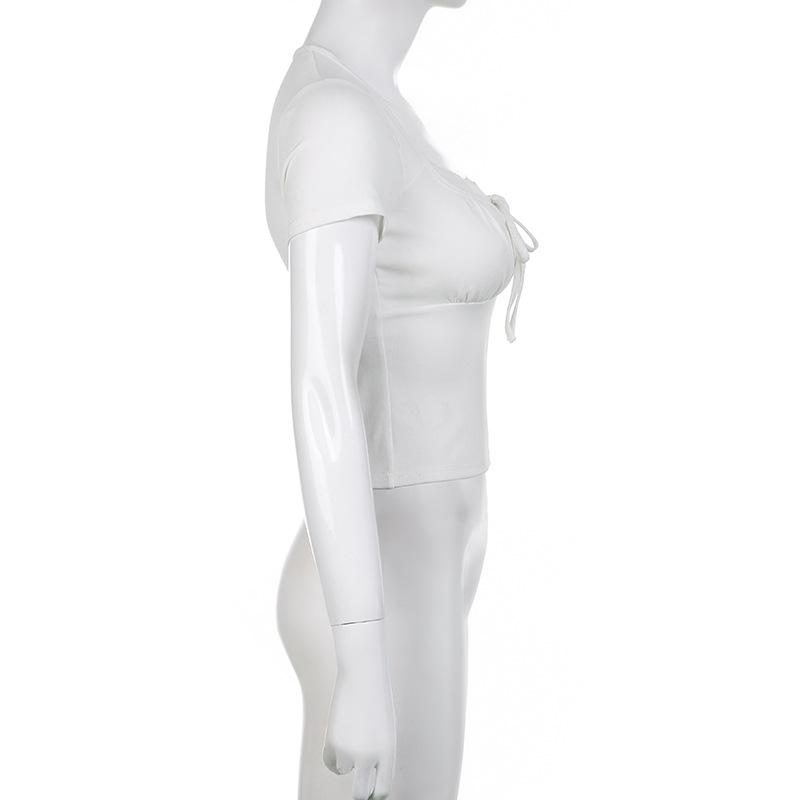 2024 Summer Sweet Lace Spliced White T-shirt Women Square Neck Short Sleeve Tshirts Woman Slim Fit Elegant Vintage Lady T Shirt 24279