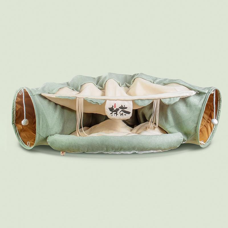 Wielofunkcyjne legowisko dla kota tunel 2 w 1 zdejmowany tunel dla kota tuba domek zabawki dla zwierząt z pluszowymi kulkami dla kota szczeniaka artykuły dla zwierząt