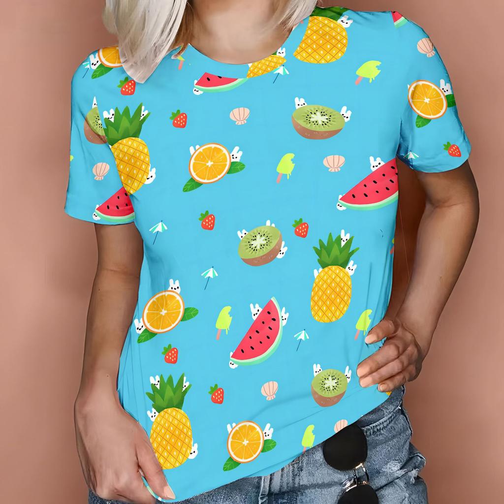 Fruit Series Short Sleeved T-shirt Summer Round Neck Cute Comfortable Breathable Leisure Loose Women's T-shirt