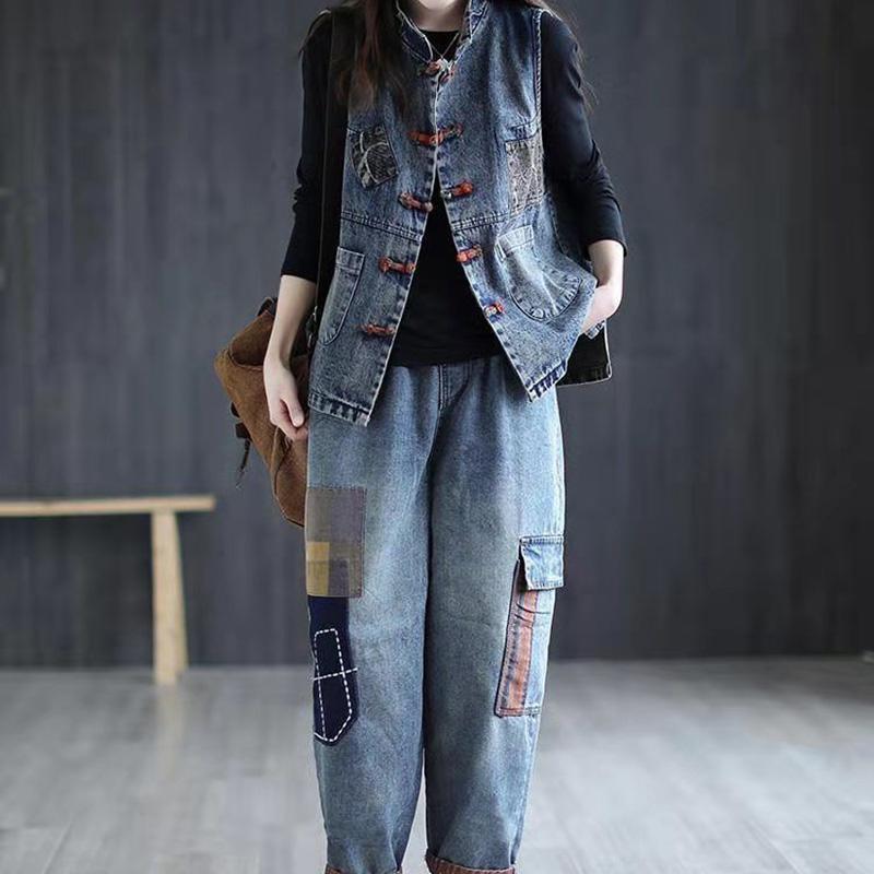 Cowboy Vest Women's Large Size Spring and Autumn Sleeveless Vintage Plate Buckle Outside Wear Undershirt Outside Ride Leisure Shoulders