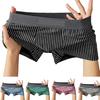 Men Boxer Underwear Mid-rise Striped Print Patchwork Color Thin Shorts Briefs Quick Drying U-convex Panties
