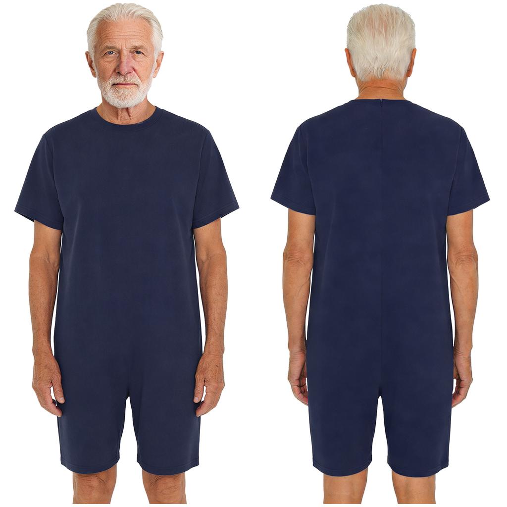 S-3XL Unisex Adaptive Romper: Anti-Strip Back Zipper Jumpsuit, Easy Care Short Sleeve for Elderly & Special Needs