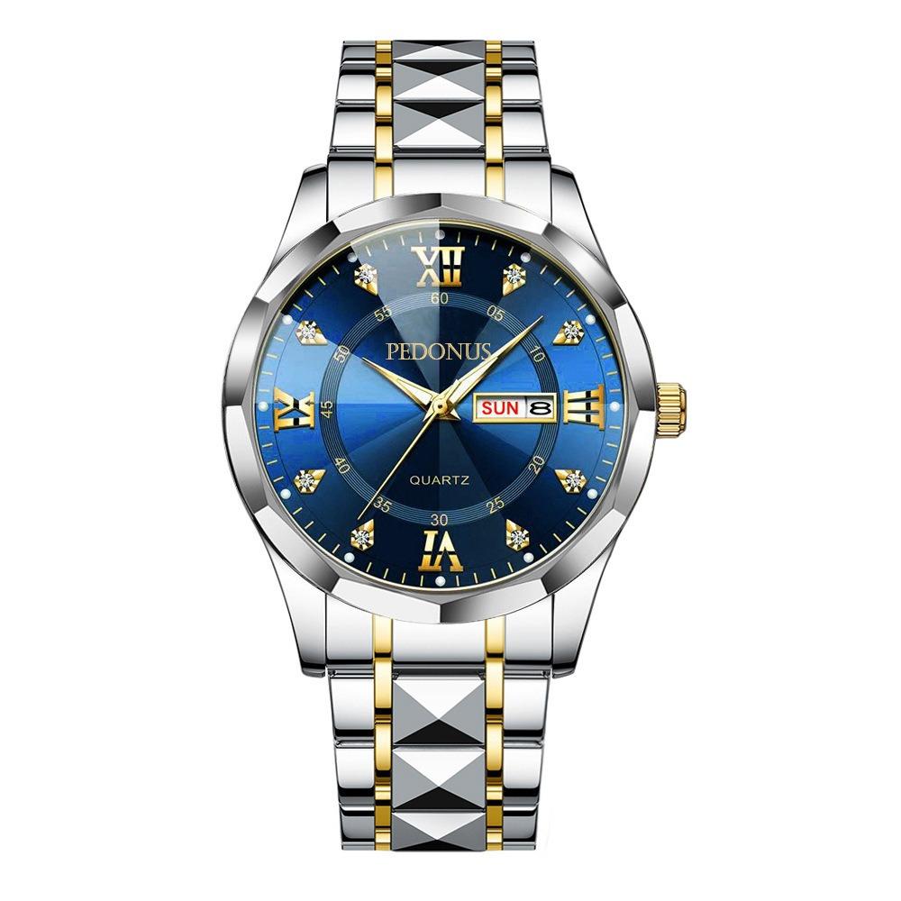 Steel Strap Double Calendar Waterproof Waterproof Casual Round Dial  Daily Use