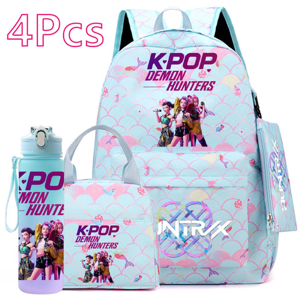 4 Stück/Set Anime KPOP Bedruckter Rucksack mit Handtasche Federmäppchen 750 ml Wasserflasche für Teenager Schüler Junge Mädchen Große Kapazität Schultasche Schultasche