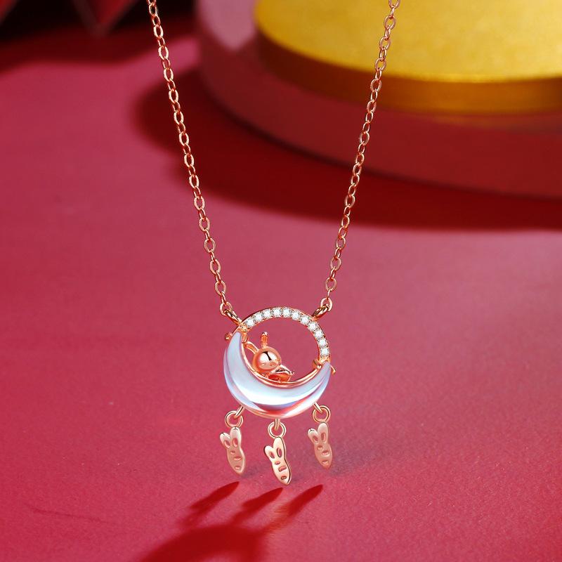 Original Moonstone Rabbit Necklace Female Radish Fringed Niche Design High-End Ins Accessories Premium Durable