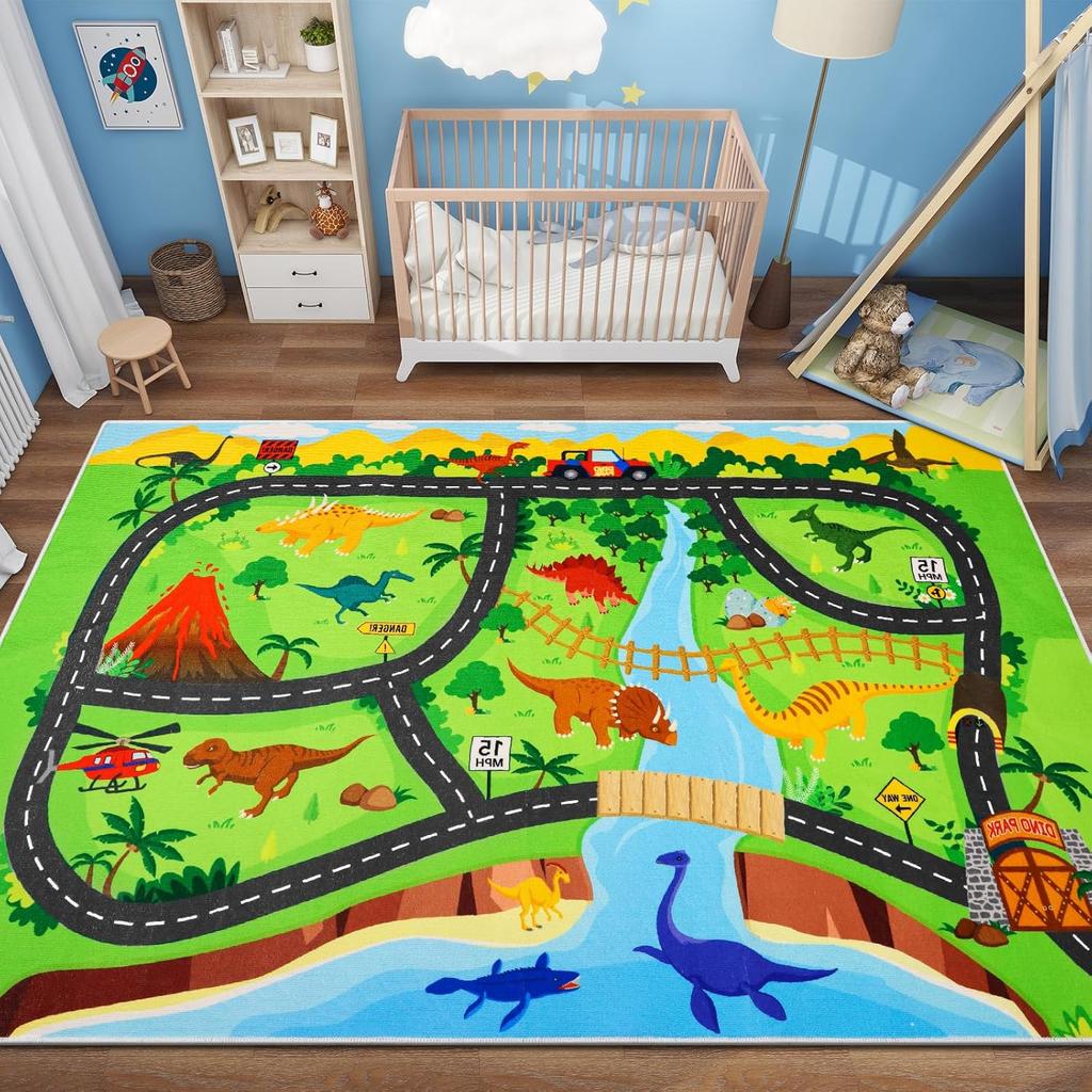 Zoo Animal Transportation Carpet Children's Play Carpet Route Map  Giraffe  Lion Panda Design Floor Mat Home Decoration Rug