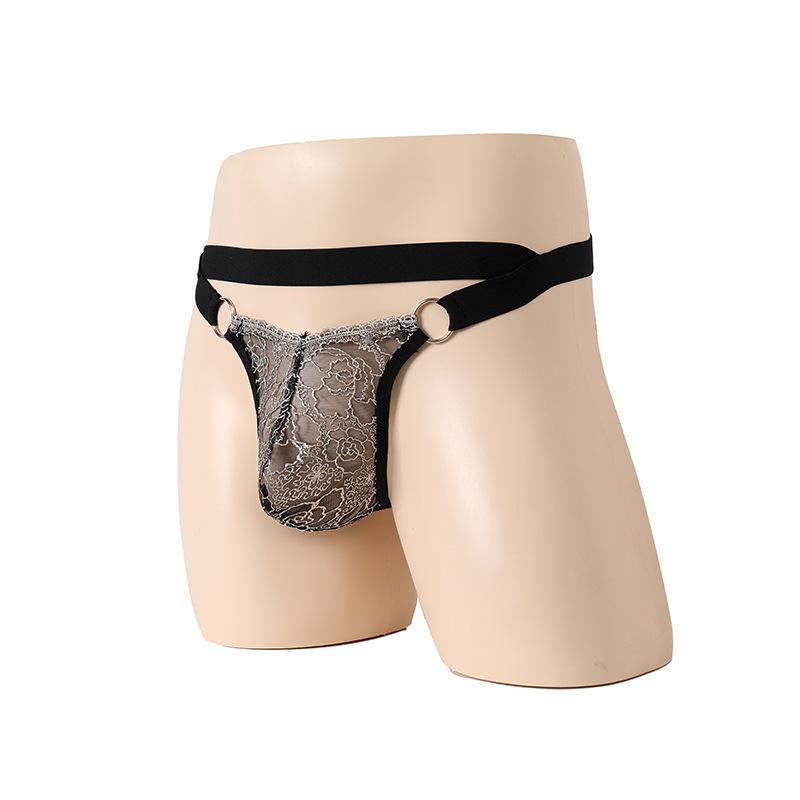 Sissy Pouch G-String Men'S Lingerie Lace See Through Jockstrap Thong Gay Hollow Back Underwear Low Waist Crossdressing Panties