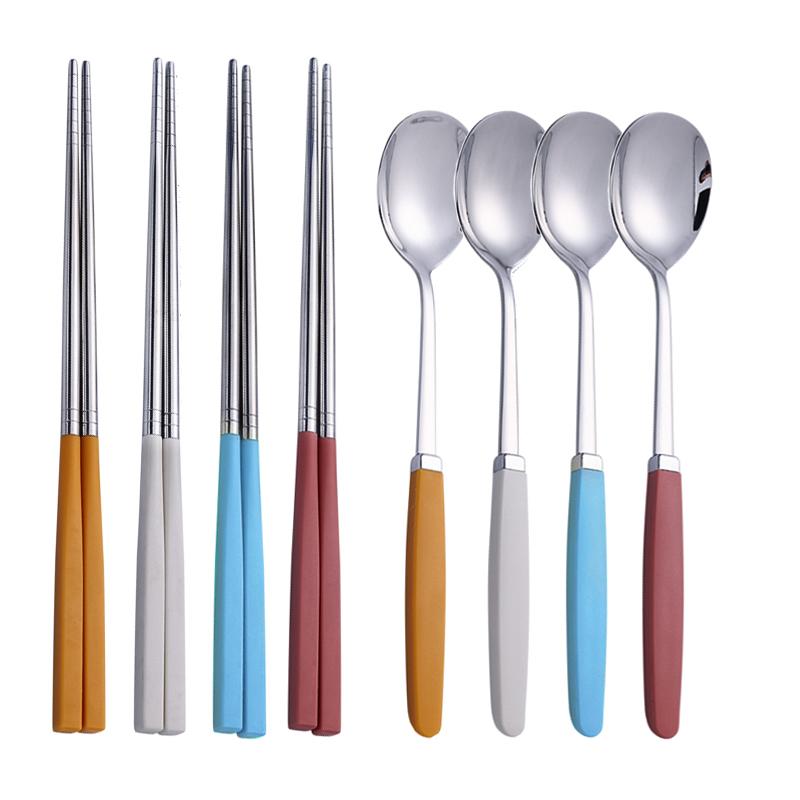 

8 предметов корейской посуды, роскошный набор столовых приборов из нержавеющей стали 304, набор столовых приборов, цветные ложки, столовые приборы, ложки, палочки для еды, набор столовых приборов