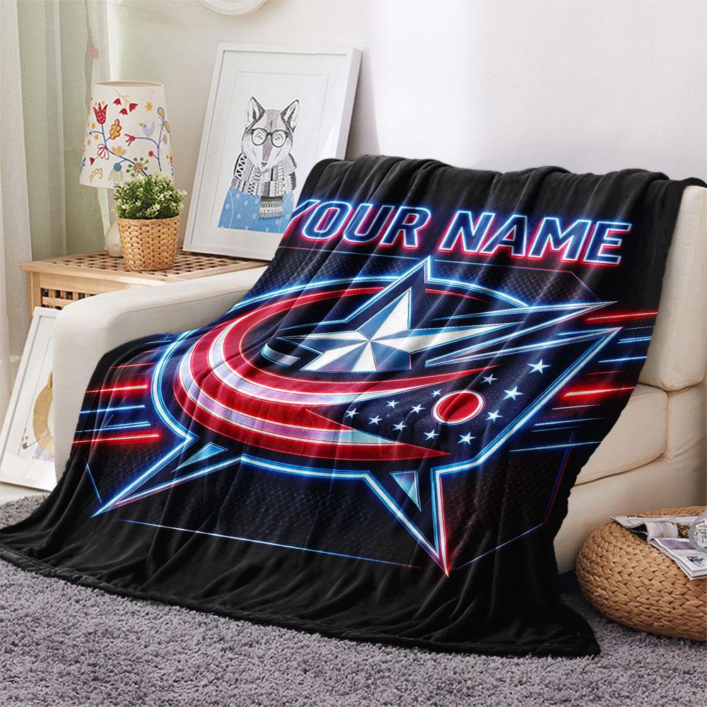 Custom Name,Columbus Blue Jackets Printed Flannel Blanket, soft throw for bedroom sofa, washable, Christmas present, great gift.