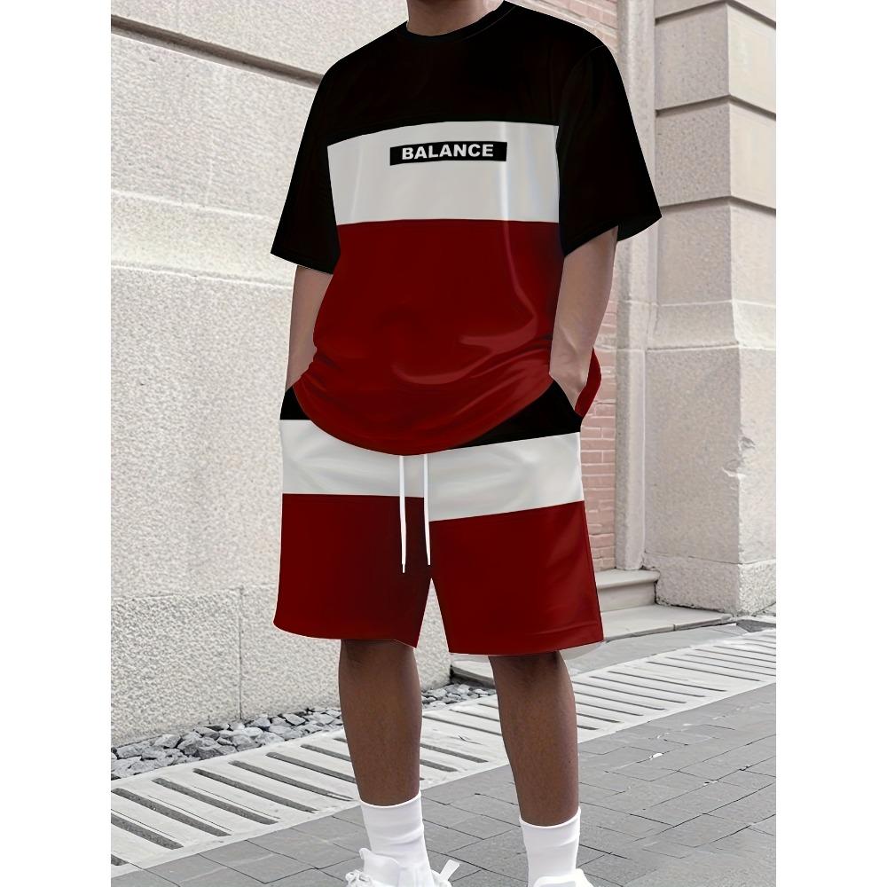 2026 Letter Printed Men's T-shirt and Shorts Set Loose Fit Short Sleeved Top and Shorts Summer Vacation Men's Clothing