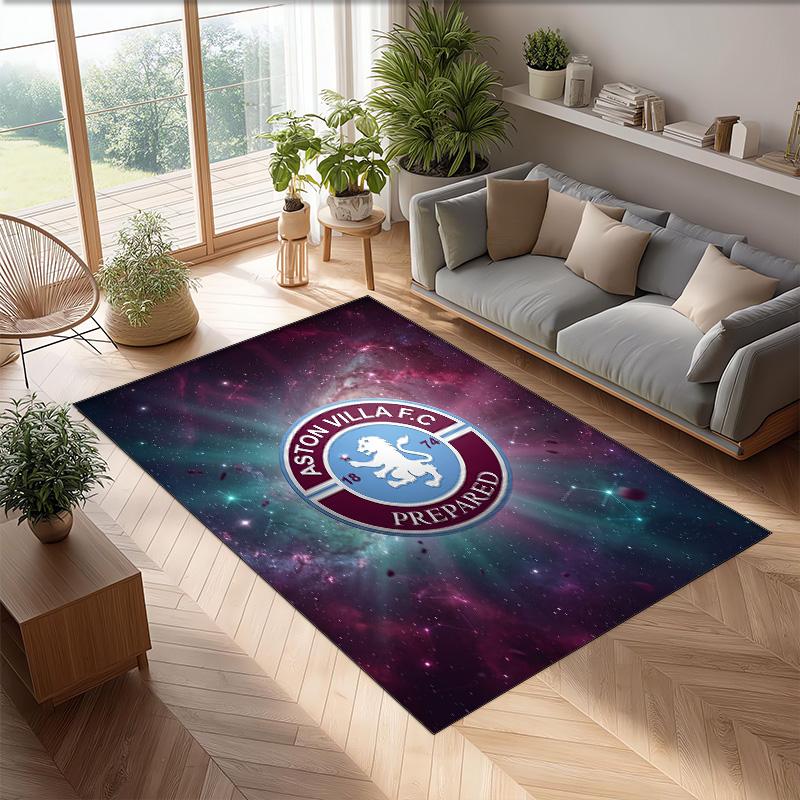 Aston Villa Football Print Crystal Velvet Rug, Comfortable Water Absorbent Non Slip Indoor Floor Carpet