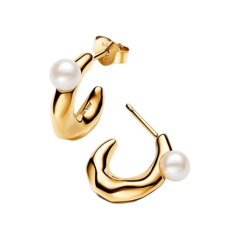 Pandora Pearl decoration gold plated copper silver alloy pearl earrings women s gold 263261C01 серебряный