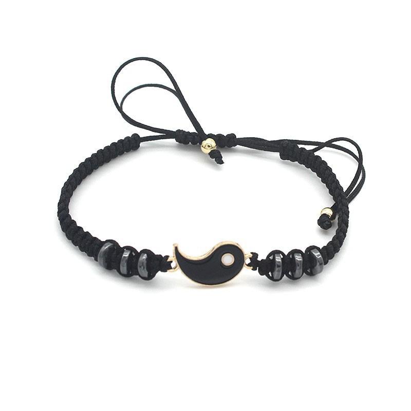 Zwei verstellbare Yin-Yang-Muster Armbänder und Halsketten Set, Anhänger, Partner-Stil.