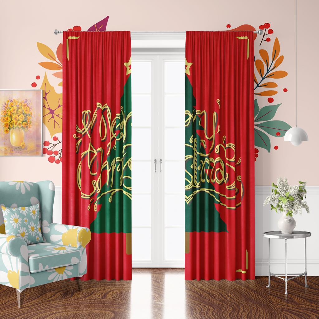 Set Of 2 Sheets Winter Christmas Tree Decoration Printed Curtains Polyester Material Suitable Bedroom Living Room Study Made Sitting Window Treatment