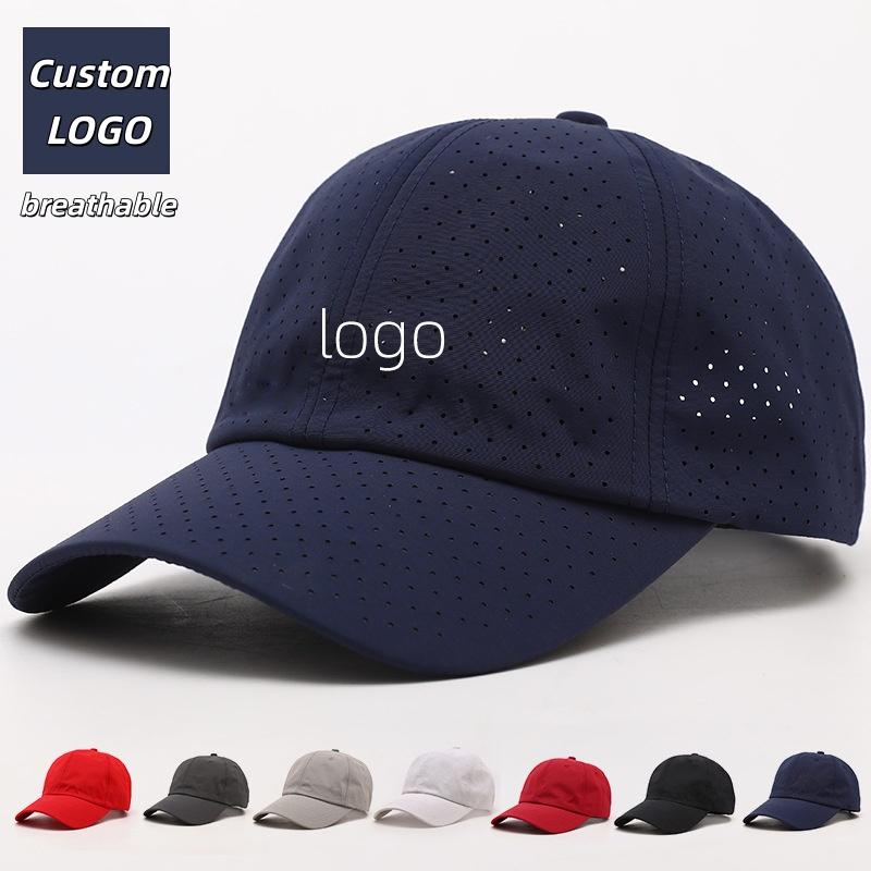 Perforated Baseball Cap With Custom Logo Text Print, Lightweight Quick Dry Running Cap, Adjustable Golf Tennis Hat