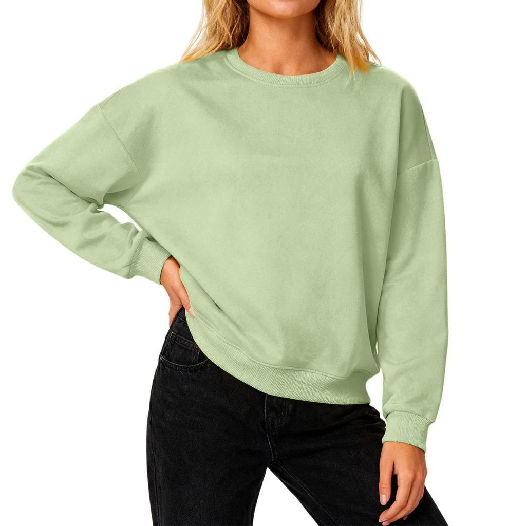 Women's Loose Comfortable Casual And Fashionable Round Neck Threaded Sleeves Solid Color Long Sleeved Sweatshirt
