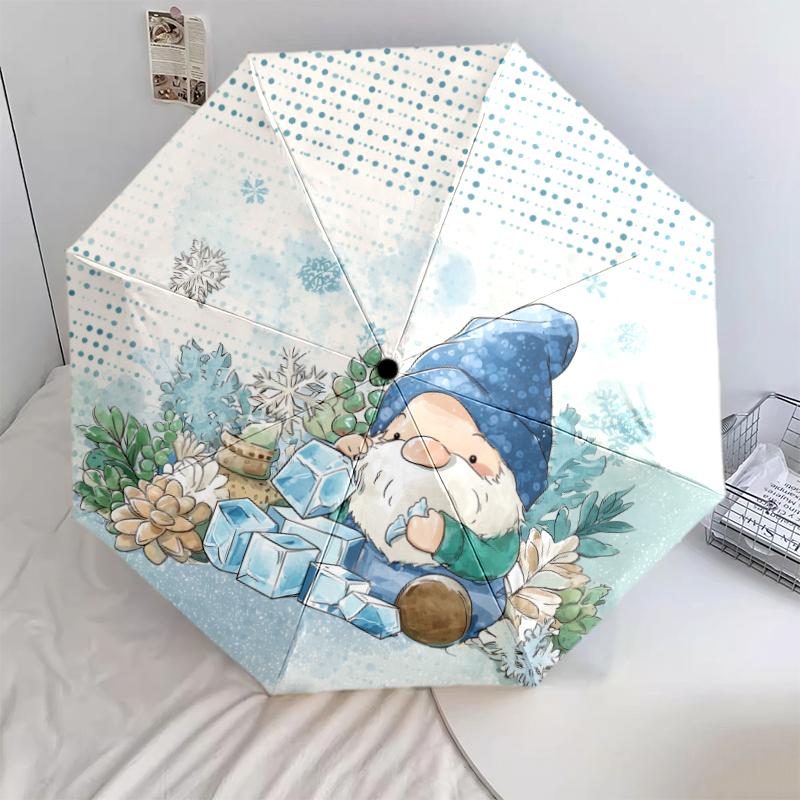 Cartoon Snowman Pattern, Automatic Folding Umbrella, Portable and Foldable Design, 8 Ribs, a Christmas or Birthday Gift.