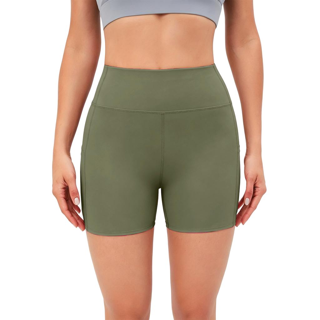 High Waist Yoga Shorts for Women with Side Pockets Stretch Athletic Fitness Workout Running Shorts Comfortable Fit