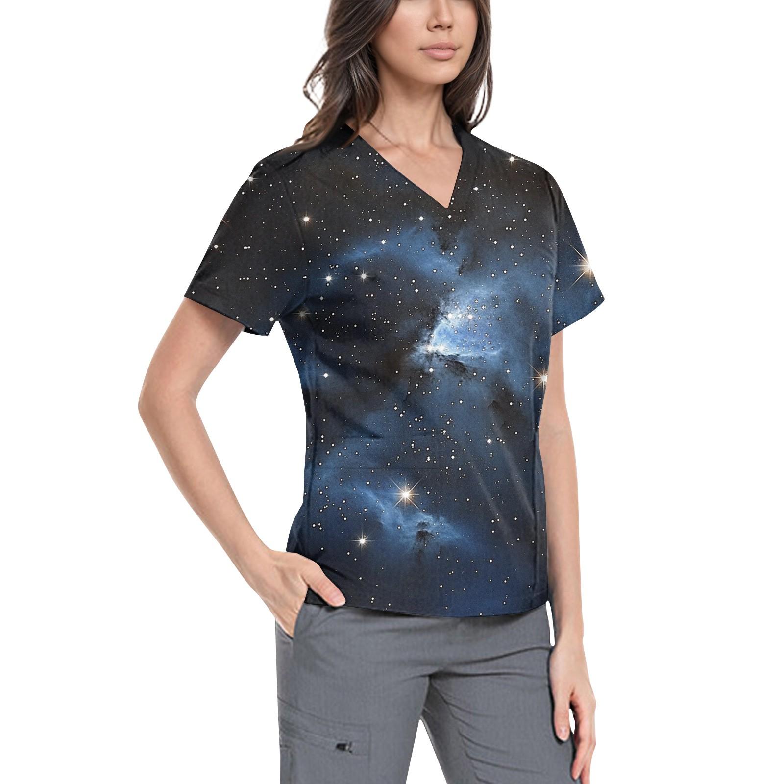 

Жіночий симпатичний робочий одяг з принтом, V-подібним вирізом, двошарові кишені, базовий пуловер з короткими рукавами XXXL