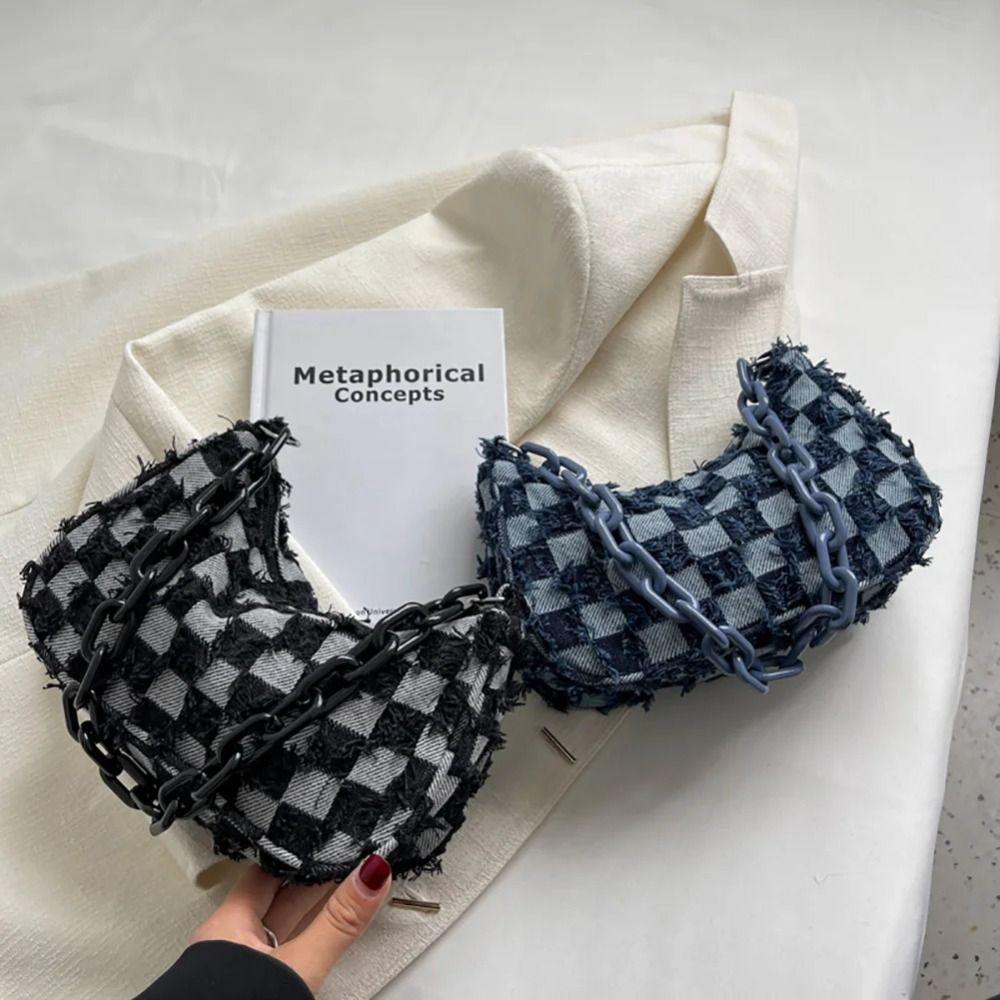 Chessboard Chain Handbags Contrast Color Shoulder Bag Fashion Plaid Underarm Bag  Streetwear