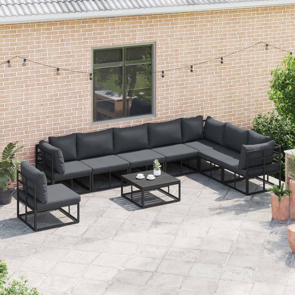 Garden Sofa Set with Cushions 8 Pcs Black Aluminum