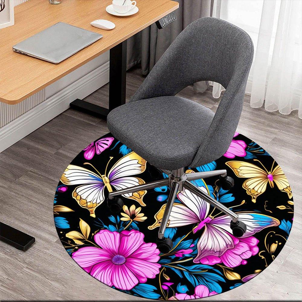 

Colorful Butterfly & Flower Circular Wall Art DecorRound Non-Slip chair mat chair carpet for office Rugs for Office Decor Gift For Valentine s Day Mot 80cm by 80cm