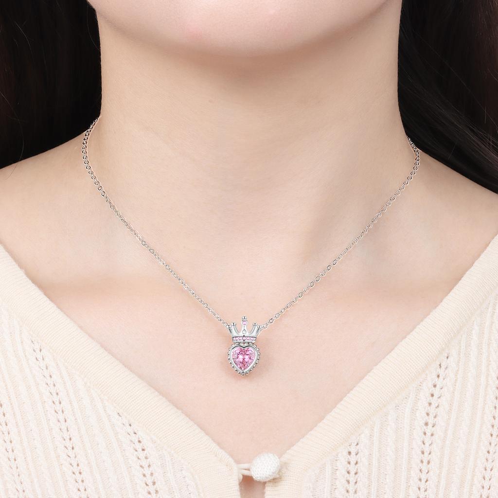 Necklace Pink Crown Heart Pendant Necklace For Women'S Necklace Elegant Anniversary Birthday