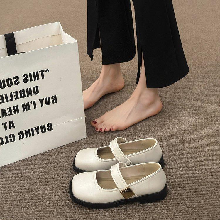 Sandals Women Summer Flat Mary Jane Single Shoes Hundred Gentle Wind Shoes Shoes Black Shoes Fashionable and Comfortable