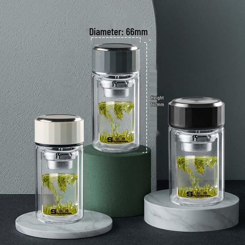 Shuanghan Double-Wall Borosilicate Glass Mug with Lid & Infuser, 220ml