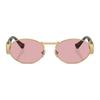 Versace Temple Signature Pattern Metal Oval Sunglasses Women's Matte 17385066 VER7YC38GOLLLLLL00-matte gold F