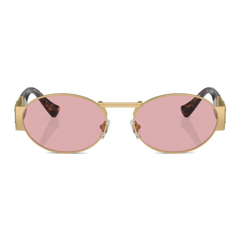Versace Temple Signature Pattern Metal Oval Sunglasses Women's Matte 17385066 VER7YC38GOLLLLLL00-matte gold F
