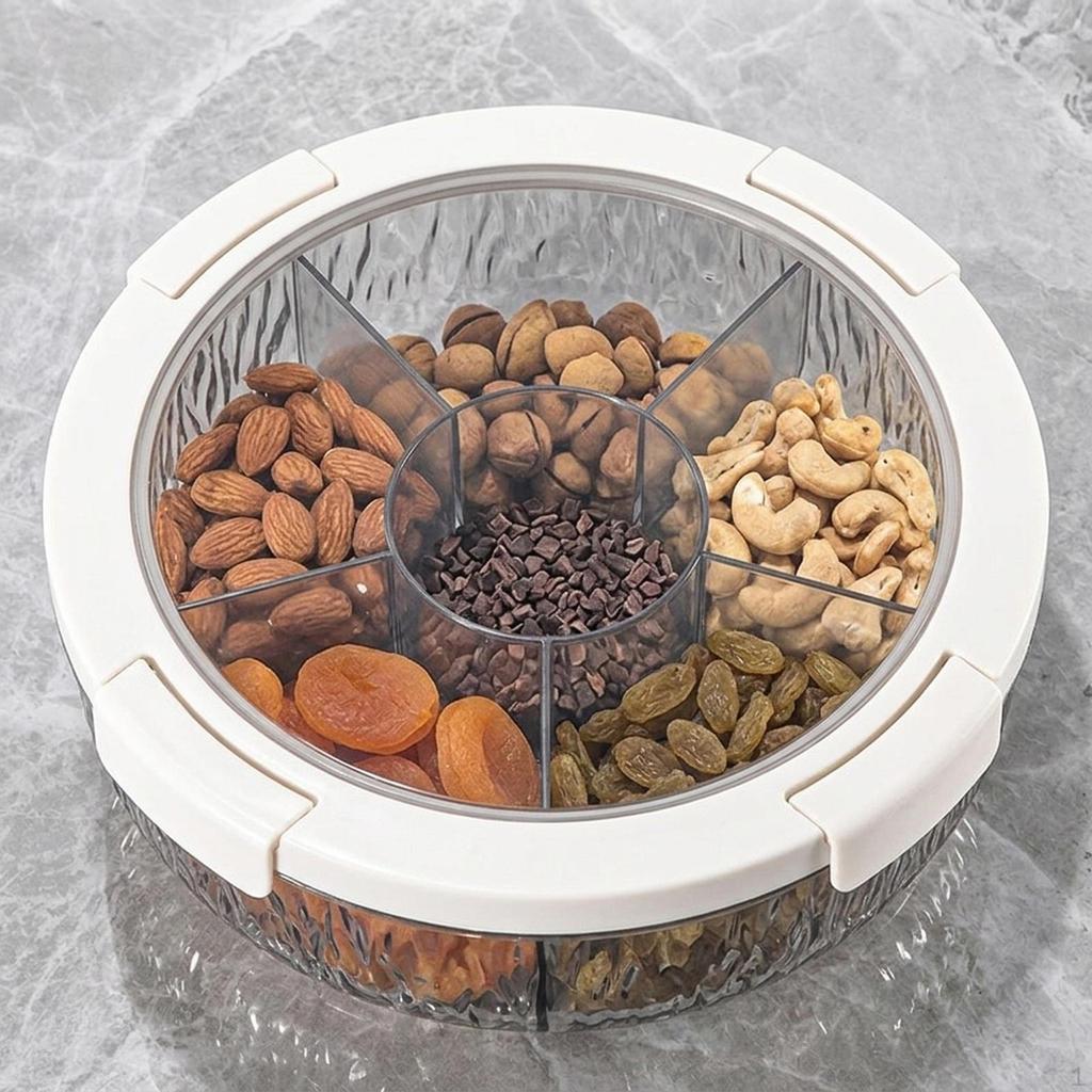 Compartmentalized Serving Tray for Dried Nuts, Rotating Food Storage Box, Tray, Nut