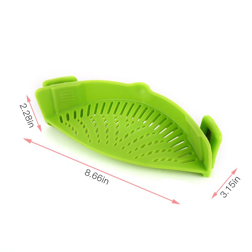 Clip-on Green Silicone Pasta Snap Strainer Dishwasher Safe Colander Universal Size Fit Most Pans Suitable for Draining Pasta Vegetables Potatoes etc