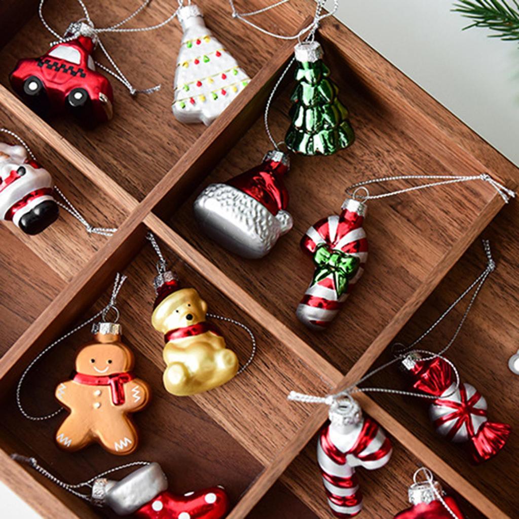 9Pcs Glass Christmas Tree Ornaments, Snowman & Santa Claus Hanging Decorations, Festive Charm for Xmas Tree, Car & Home, Gift Ready
