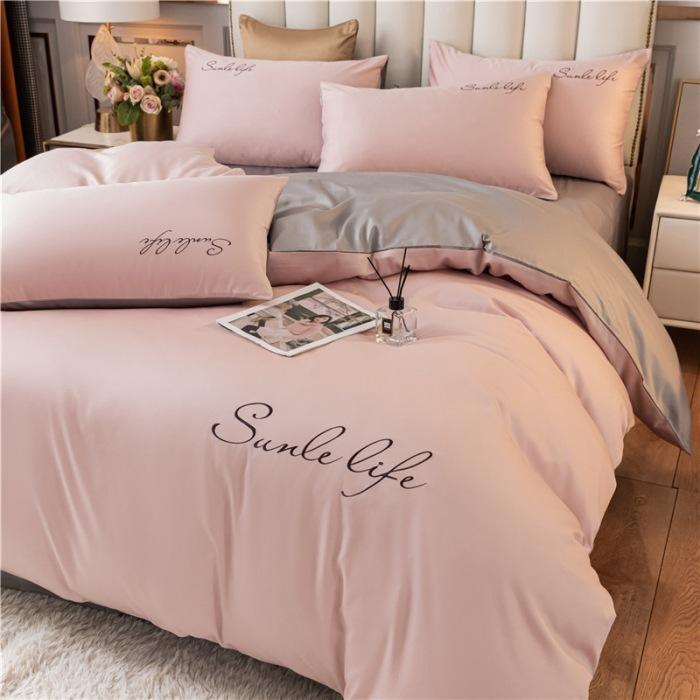 High End Skin Friendly Bedding Set Queen Luxury Embroidery Duvet Cover Set with Flat Sheet Simple Durable King Size Bedding Sets