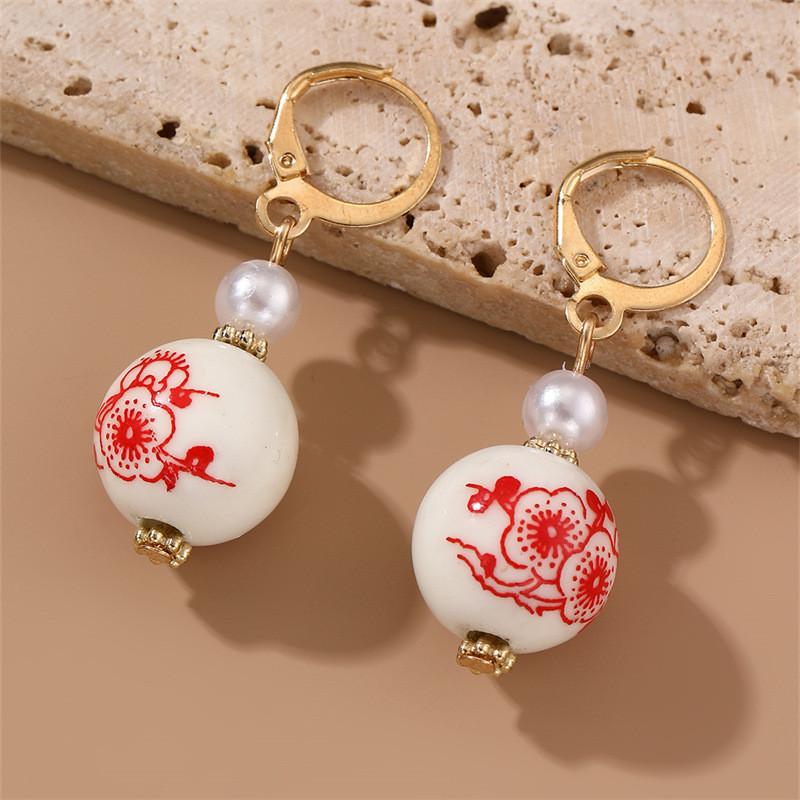 Heart Resin Plastic Earrings Vintage Chinese Design Women Decoration Fashion