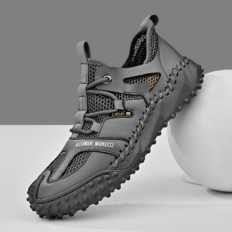 Herrenschuhe, modische Loafer aus echtem Leder, atmungsaktiv, für den Sommer, Frühling, zum Schnüren, bequeme Freizeitschuhe für den Außenbereich, Herren-Sneakers