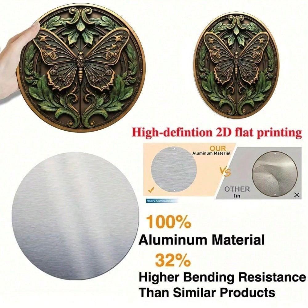 Vintage Round Metal Wall Poster 8x8 inch Gold Floral Design Anti Rust for Living Room