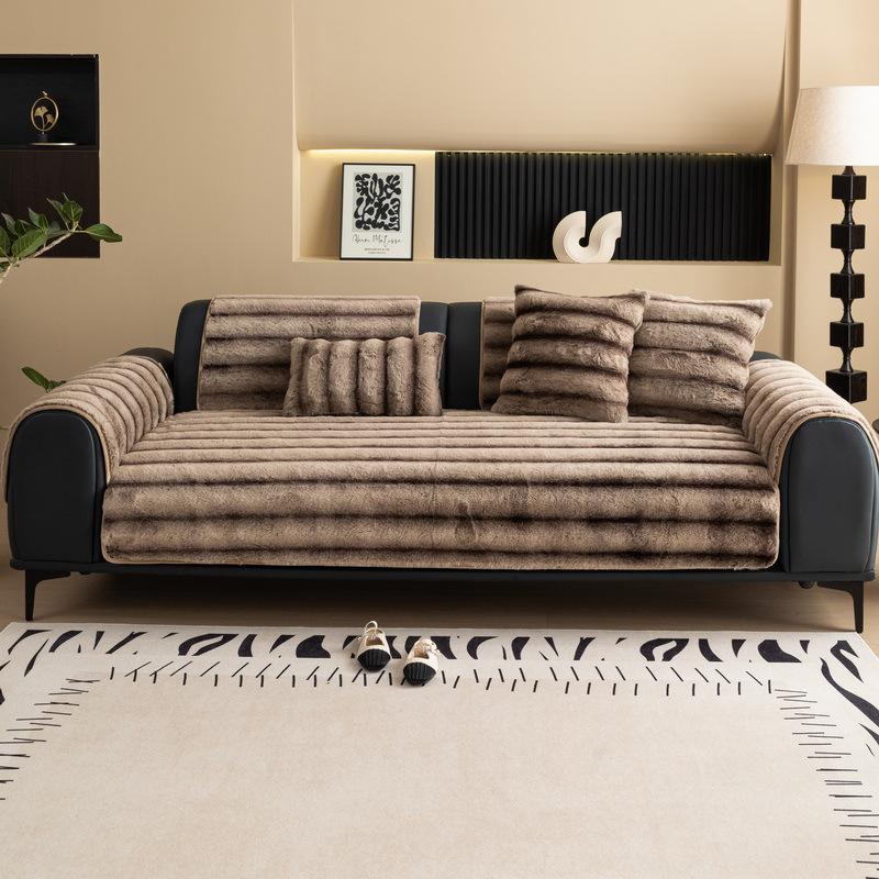 Weiche Warme Sofabezug für Wohnzimmer Luxus Rutschfest Uni Sofakissen Matte Verdicken Plüsch Couchtuch Heimdekor Vier Jahreszeiten