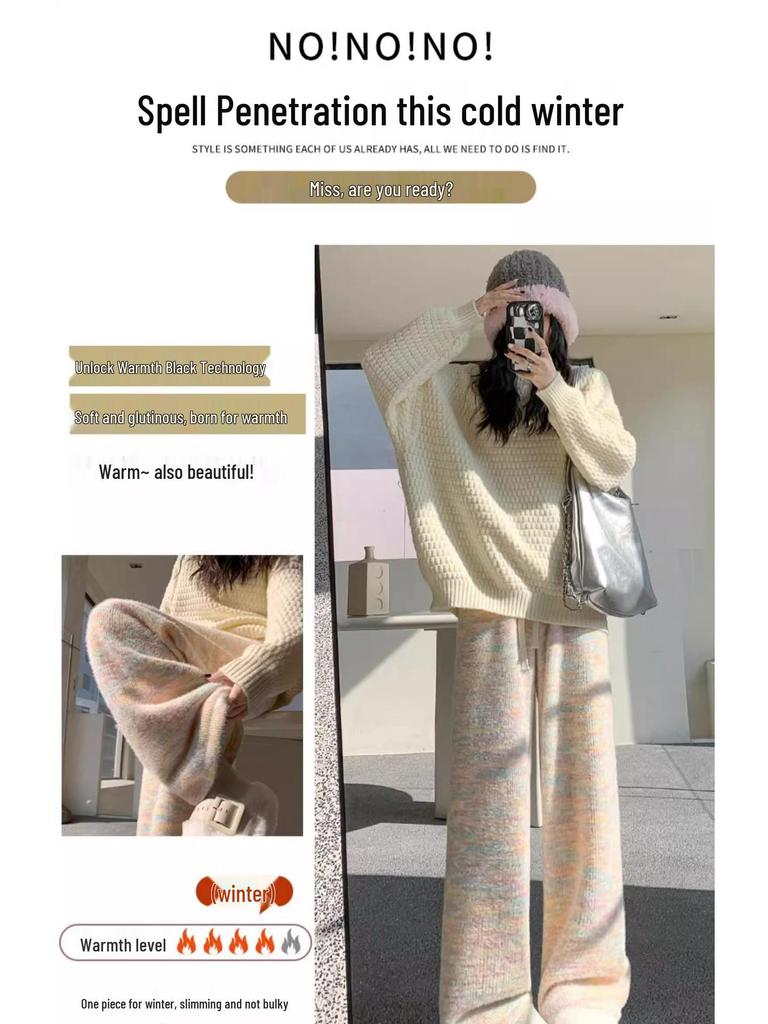 > "Petite High-Waisted Fleece-Lined Wide-Leg Pants for Autumn/Winter"