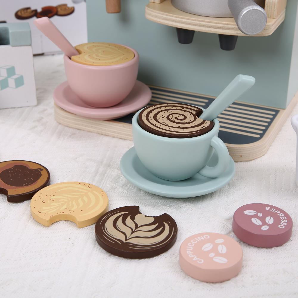 Wooden Pretend Play Kitchen Set for Kids - Simulated Coffee Machine and Afternoon Tea Role-Playing Accessories
