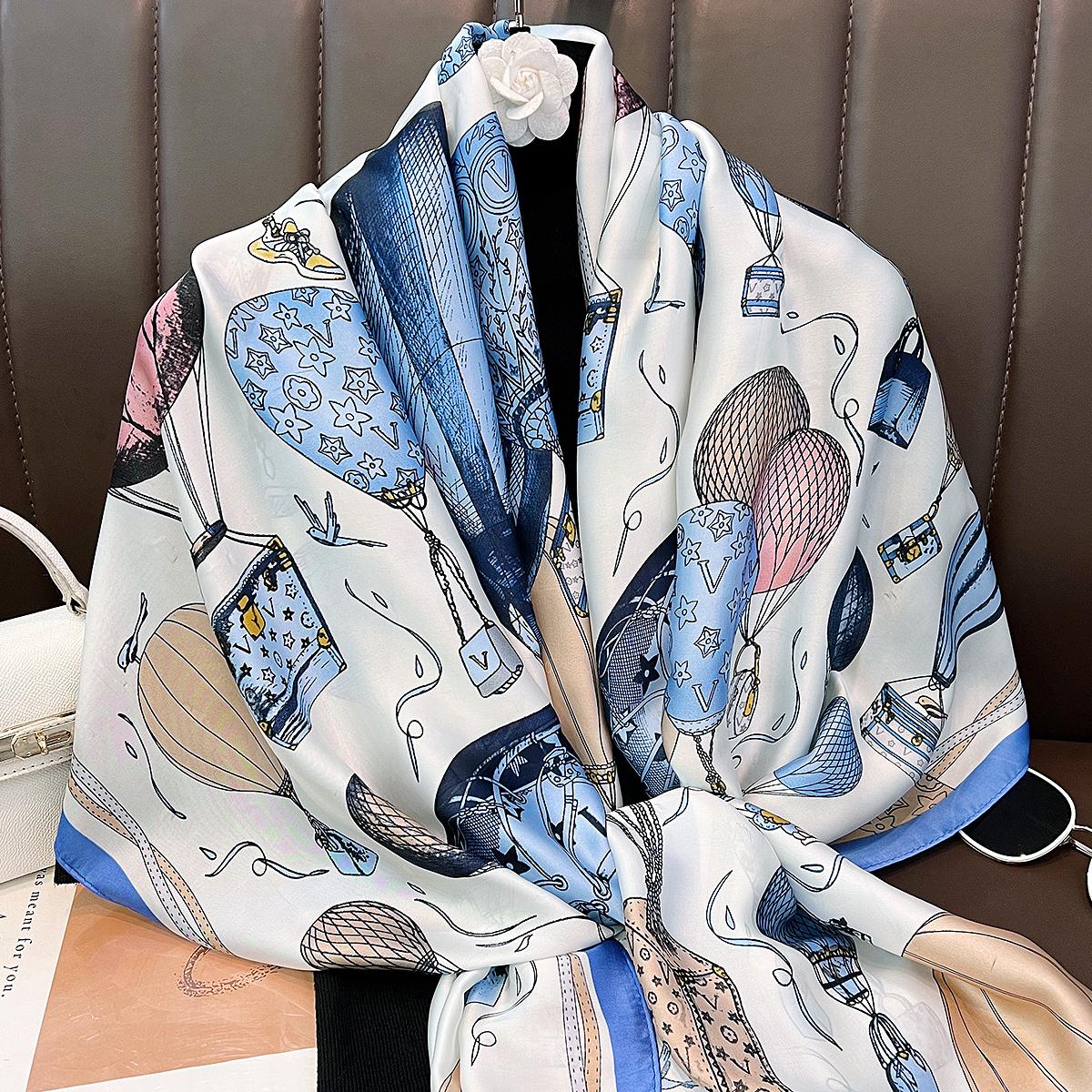 

New blue hot air balloon long scarf women s travel versatile decorative silk scarf summer sunscreen thin silk scarf 180CM