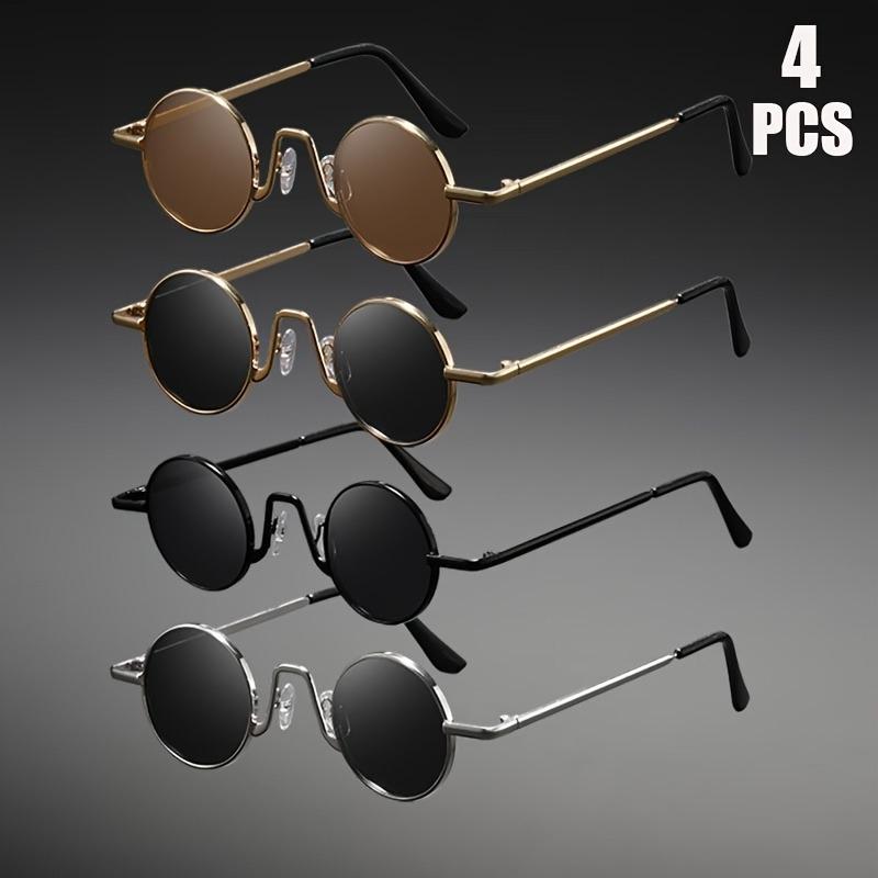 

4-pack vintage round unisex glasses, perfect for gifts & photography.