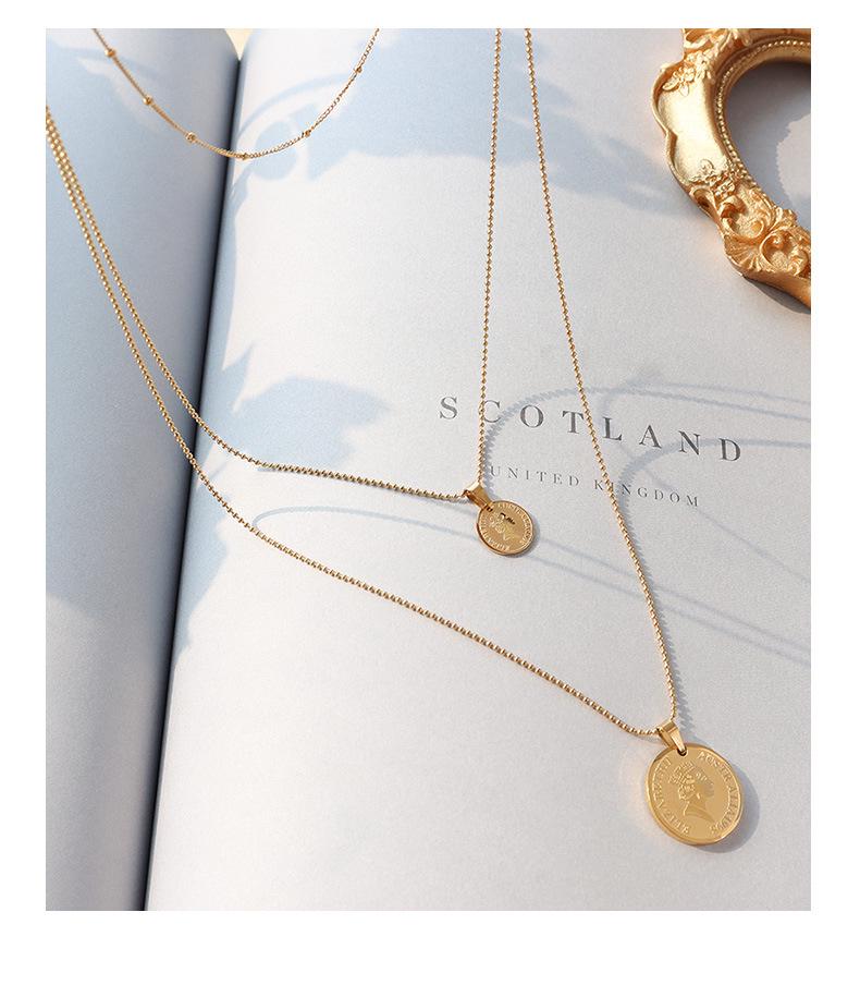 French Retro Style Portrait Beaded Necklace, 18K Gold-Plated Titanium Steel, P508
