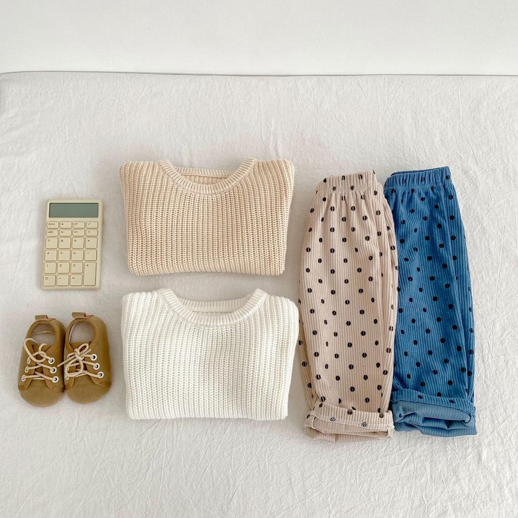 2025 Autumn Baby Pants Boys and Girls Korean Version Loose Polka Dot Corduroy Fashion Casual Sports Pants