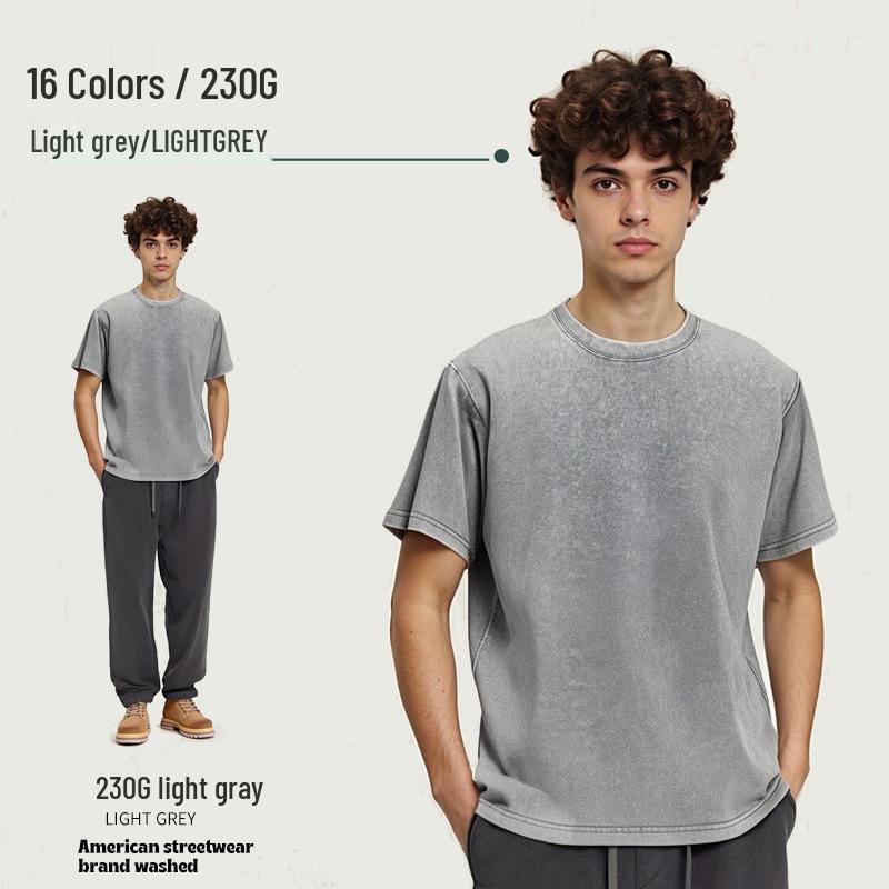 230g Tie-Dye Washed & Distressed European Crew Neck Drop Shoulder T-Shirt