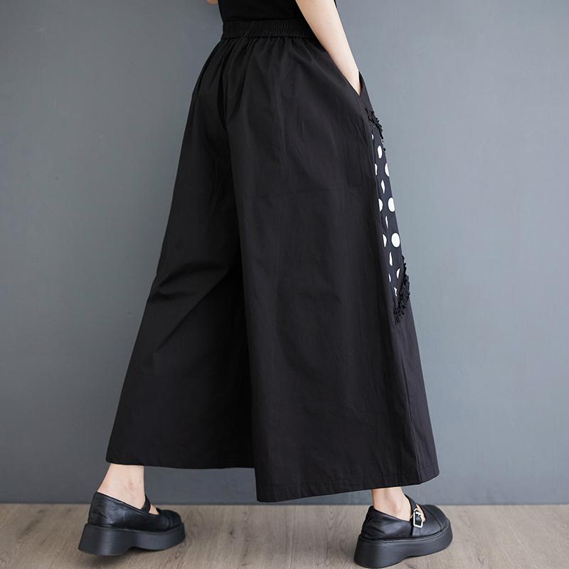 Calças femininas de algodão preto plus size vintage cintura alta casual solta verão perna larga