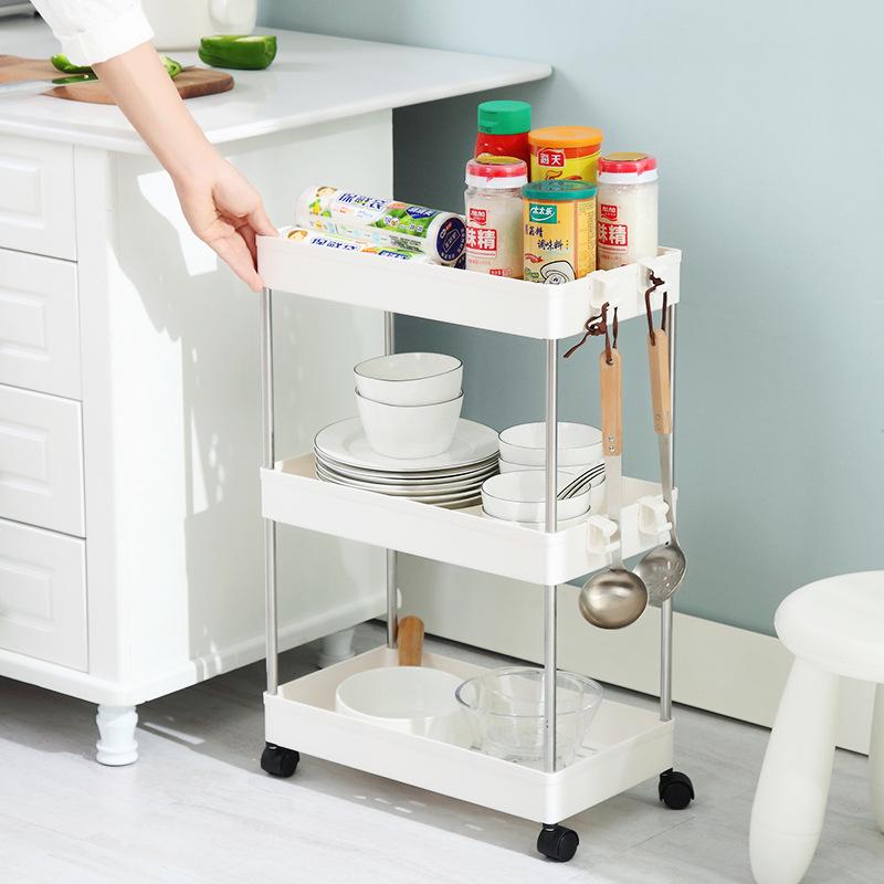 Scaffale da cucina a 3/4 strati Scaffale da bagno mobile in plastica con ruote Organizzatore salvaspazio