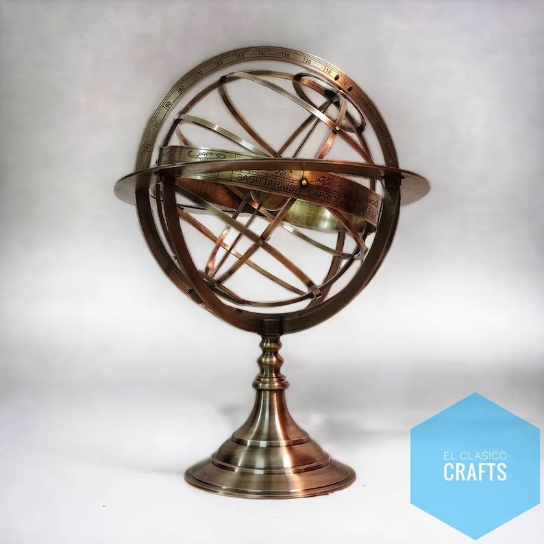 18" inch Large Fully antique finish Brass Armillary Sphere Engraved Nautical Astrolabe World Globes Christmas gift home decor