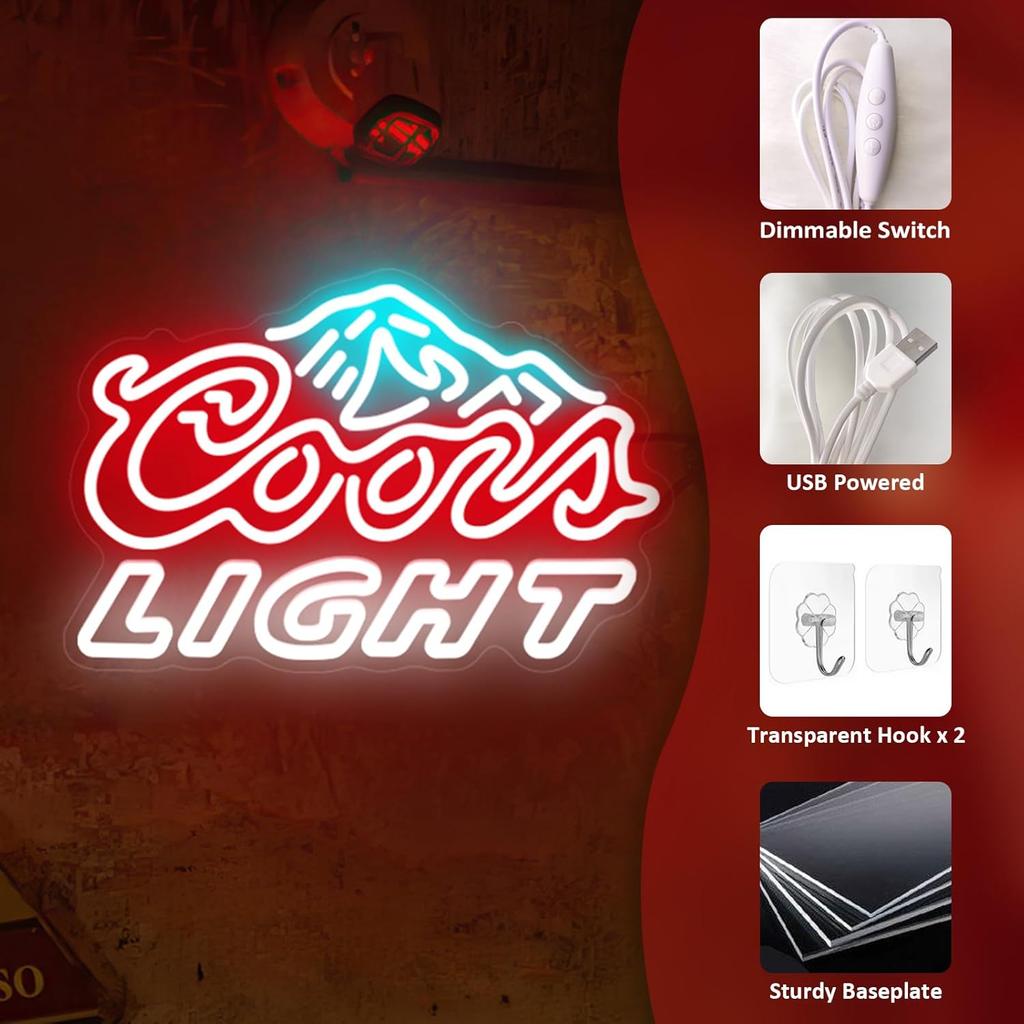 Crs Light Beer Neon Sign for Bar, Man Cave, Garage, Beer Neon LED Light for Home Bar Wall Decor, Art Decoration USB Powered With Switch, Sign,